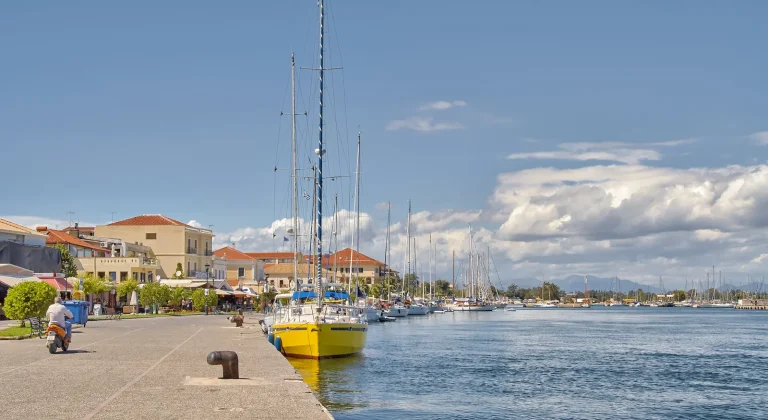 Sailing boats beside the Preveza waterfront promenade