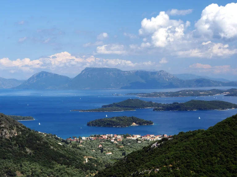 Nydri and the green islands off eastern Lefkada