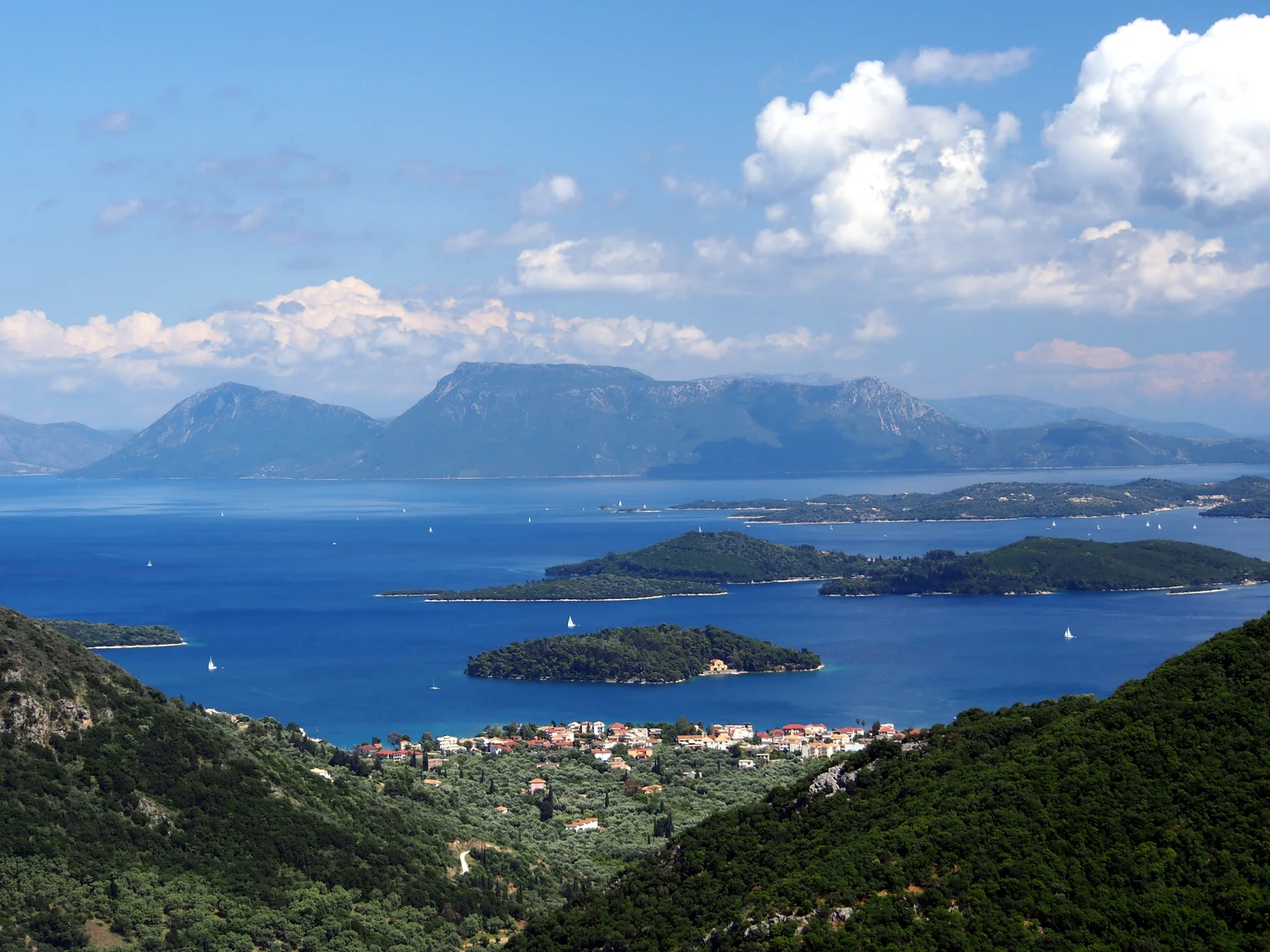 Nydri and the green islands off eastern Lefkada