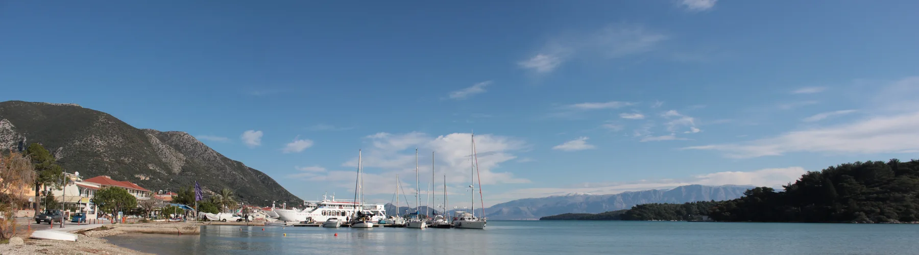 Panoramic view of the waterfront at Nydri, Lefkada